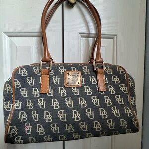 Dooney & Bourke Black Monogram Shoulder Bag with Tan Trim